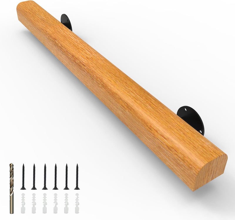 YEOOE 1FT Wood Stair Handrails Wall Mount, Hand Railings for Stairs Indoor Outdoor, Non-Slip Staircase Handrail for Corridor, Lofts, Patio, Kindergarten Guardrail (Size: 1ft) - Image 1